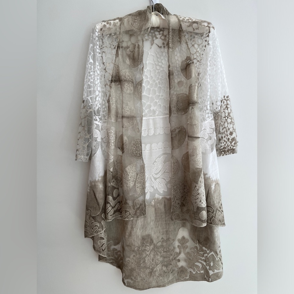 FUNSPORT Mesh Burnout Ombré Sheer Beach Swimsuit Coverup Festival Duster Flowy